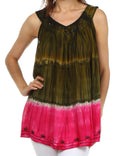 Sakkas Zuri Embroidered Relaxed Fit Blouse#color_Olive