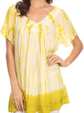 Sakkas Bee  Embroidered V-Neck Blouse Shirt Top With Tie Dye Floral Embroidery #color_ Avocado