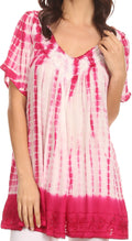 Sakkas Bee  Embroidered V-Neck Blouse Shirt Top With Tie Dye Floral Embroidery #color_ Pink