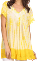 Sakkas Bee  Embroidered V-Neck Blouse Shirt Top With Tie Dye Floral Embroidery #color_ Yellow