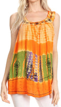 Sakkas Aunalee Embroidered Three Color Tie Dye Bohemian Semi-Opaque Blouse Shirt#color_Orange