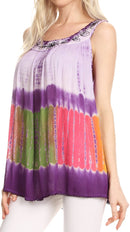 Sakkas Aunalee Embroidered Three Color Tie Dye Bohemian Semi-Opaque Blouse Shirt