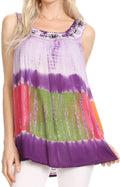 Sakkas Aunalee Embroidered Three Color Tie Dye Bohemian Semi-Opaque Blouse Shirt#color_Purple