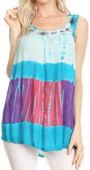 Sakkas Aunalee Embroidered Three Color Tie Dye Bohemian Semi-Opaque Blouse Shirt