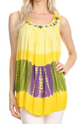 Sakkas Aunalee Embroidered Three Color Tie Dye Bohemian Semi-Opaque Blouse Shirt#color_Yellow