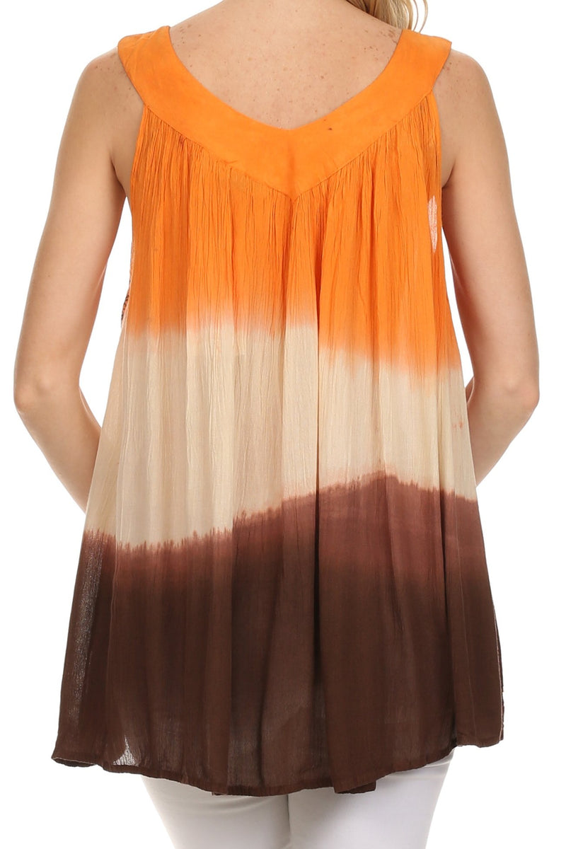 Sakkas Kyna Sequin Embroidered Relaxed Fit V-Neck Sleeveless Blouse