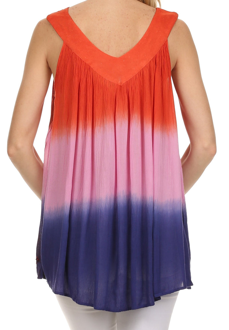 Sakkas Kyna Sequin Embroidered Relaxed Fit V-Neck Sleeveless Blouse