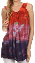 Sakkas Kyna Sequin Embroidered Relaxed Fit V-Neck Sleeveless Blouse#color_Red/Purple