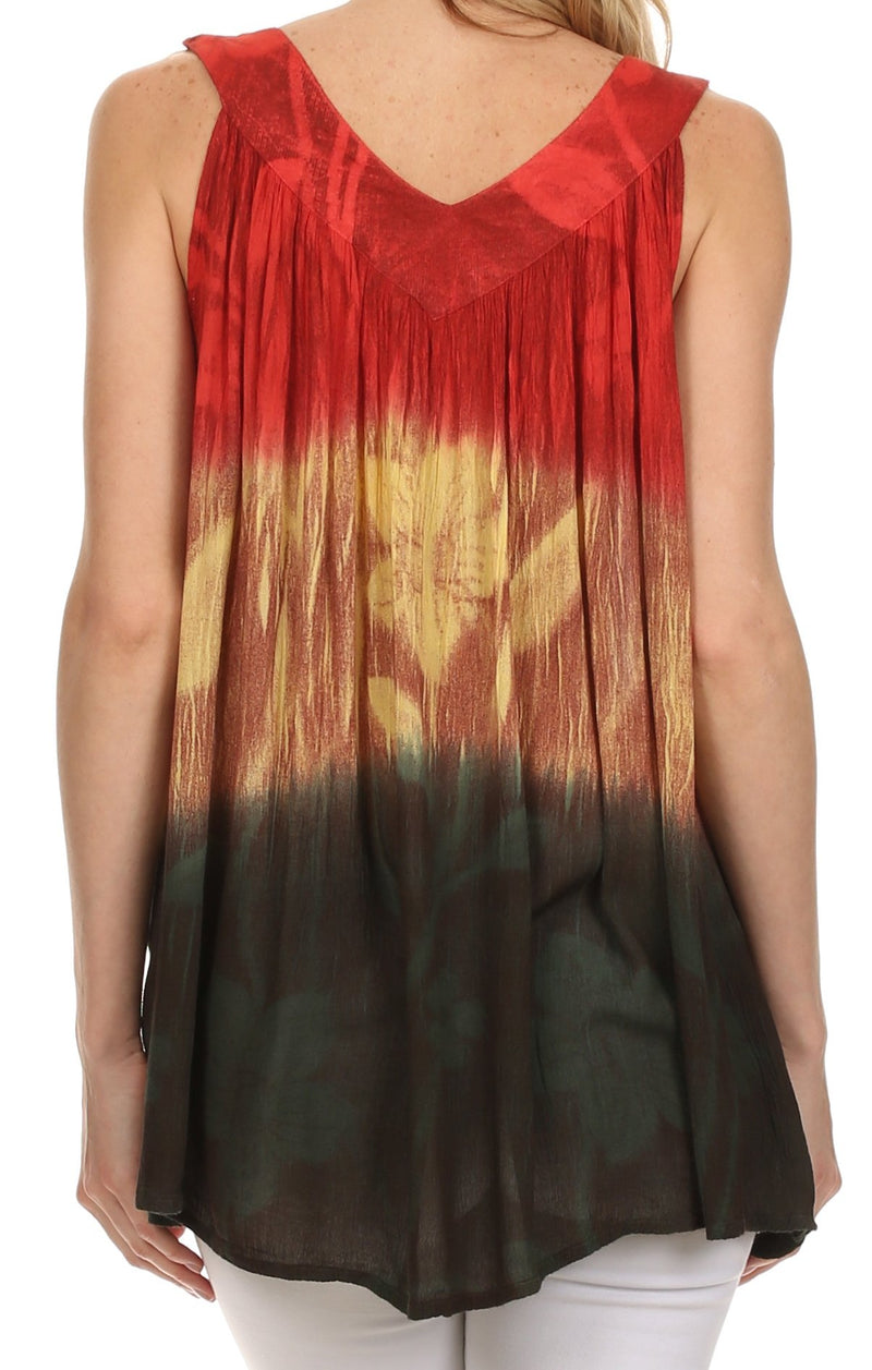 Sakkas Kyna Sequin Embroidered Relaxed Fit V-Neck Sleeveless Blouse