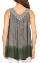 Sakkas Anaya V Neck Stonewash Embellished Crinkled Two Tone SleevelessTank Top