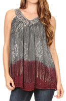 Sakkas Anaya V Neck Stonewash Embellished Crinkled Two Tone SleevelessTank Top