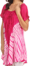 Sakkas Cara Wide Embroidered Top Blouse Shirt With Crochet Neck Draped Cap Sleeves