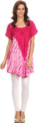 Sakkas Cara Wide Embroidered Top Blouse Shirt With Crochet Neck Draped Cap Sleeves
