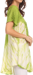 Sakkas Cara Wide Embroidered Top Blouse Shirt With Crochet Neck Draped Cap Sleeves
