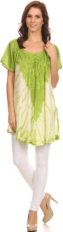 Sakkas Cara Wide Embroidered Top Blouse Shirt With Crochet Neck Draped Cap Sleeves