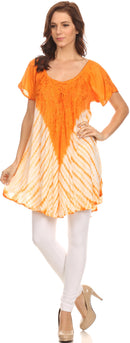 Sakkas Cara Wide Embroidered Top Blouse Shirt With Crochet Neck Draped Cap Sleeves