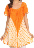 Sakkas Cara Wide Embroidered Top Blouse Shirt With Crochet Neck Draped Cap Sleeves#color_Orange
