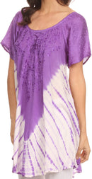 Sakkas Cara Wide Embroidered Top Blouse Shirt With Crochet Neck Draped Cap Sleeves