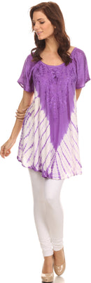 Sakkas Cara Wide Embroidered Top Blouse Shirt With Crochet Neck Draped Cap Sleeves