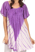Sakkas Cara Wide Embroidered Top Blouse Shirt With Crochet Neck Draped Cap Sleeves#color_Purple