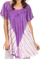 Sakkas Cara Wide Embroidered Top Blouse Shirt With Crochet Neck Draped Cap Sleeves