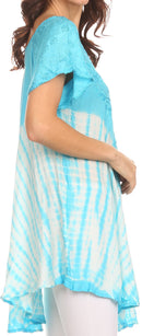 Sakkas Cara Wide Embroidered Top Blouse Shirt With Crochet Neck Draped Cap Sleeves