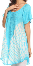 Sakkas Cara Wide Embroidered Top Blouse Shirt With Crochet Neck Draped Cap Sleeves