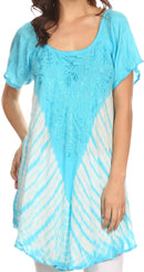 Sakkas Cara Wide Embroidered Top Blouse Shirt With Crochet Neck Draped Cap Sleeves