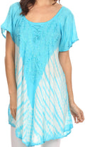 Sakkas Cara Wide Embroidered Top Blouse Shirt With Crochet Neck Draped Cap Sleeves#color_Turquoise