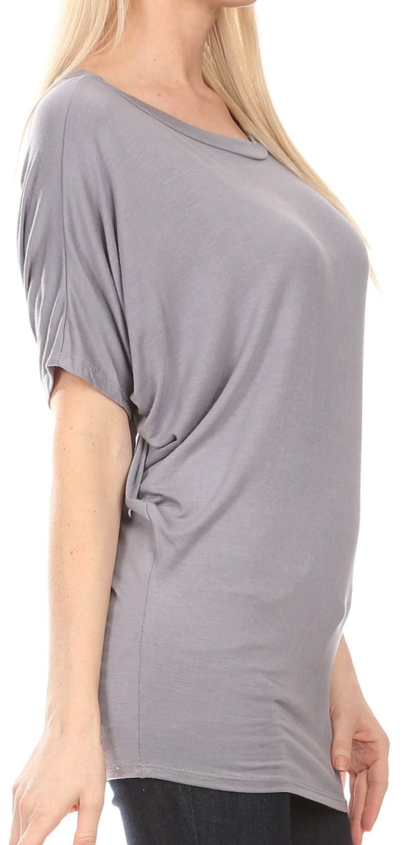 Sakkas Calloway Long Tall Thin Batwing Back Seam Blouse Shirt Tee Top With Drape