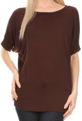 Sakkas Calloway Long Tall Thin Batwing Back Seam Blouse Shirt Tee Top With Drape#color_Brown