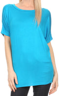 Sakkas Calloway Long Tall Thin Batwing Back Seam Blouse Shirt Tee Top With Drape#color_Turquoise