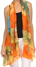 Sakkas Taommy Long Sleeveless Ombre Silky Draped Summer Floral Pattern Kimono #color_BF8326P-orng