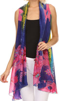 Sakkas Taommy Long Sleeveless Ombre Silky Draped Summer Floral Pattern Kimono #color_BF8326P-Pink