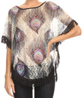 Sakkas Paney Long Wide Lace Embroidered Fringe Tassel Loose Poncho Top Blouse#color_KS1201-prp