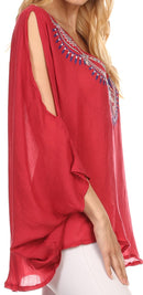 Sakkas Kace Wide Loose Sleeveless Or Short Sleeve Batik Poncho Top Shirt Blouse