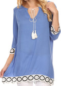 Sakkas Lungora Long Lace Crochet Embroidered Tassel Batik Tunic Blouse Shirt Top#color_Blue