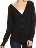 Sakkas Rocaway Long Tall Soft Knit Long Sleeve Button Up Cardigan Shirt Top V Neck#color_Black