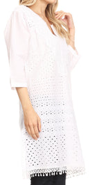 Sakkas Ashaki Womens Boho Ethnic Style Tunic Top Soft & Lightweight 3/4 Sleeve