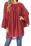 Sakkas Anna Casual Flowy Wide Neck 3/4 Sleeve Light Summer Boho Blouse Top