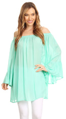 Sakkas Anna Casual Flowy Wide Neck 3/4 Sleeve Light Summer Boho Blouse Top