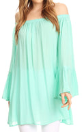 Sakkas Anna Casual Flowy Wide Neck 3/4 Sleeve Light Summer Boho Blouse Top #color_LightMint