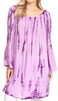 Sakkas Anna Casual Flowy Wide Neck 3/4 Sleeve Light Summer Boho Blouse Top #color_TD-Purple