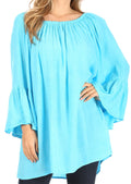 Sakkas Anna Casual Flowy Wide Neck 3/4 Sleeve Light Summer Boho Blouse Top #color_Turquoise