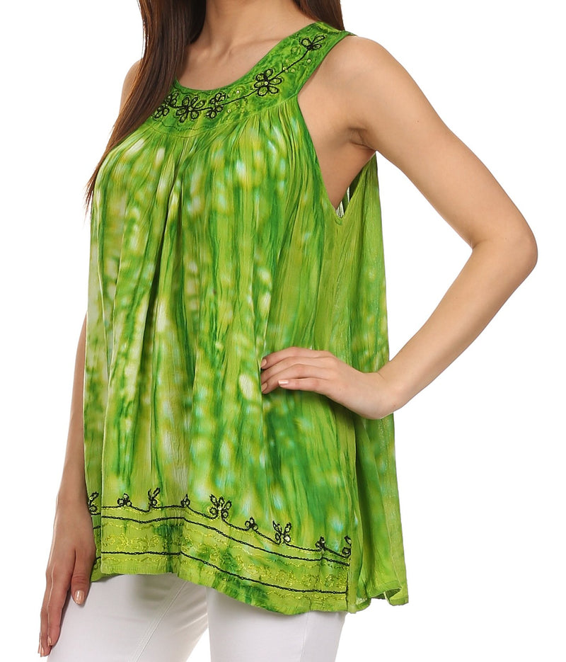 Sakkas Two Tone Market Tank Top with Flower Embroidery