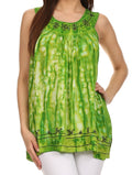 Sakkas Two Tone Market Tank Top with Flower Embroidery#color_Lime