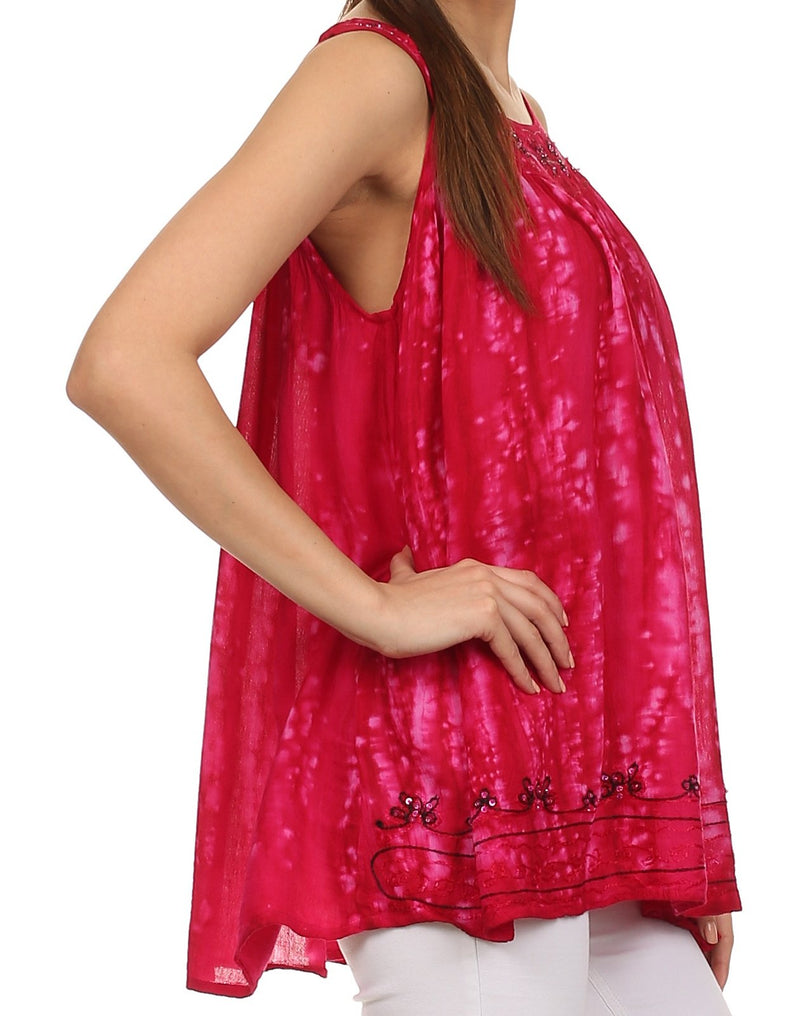 Sakkas Two Tone Market Tank Top with Flower Embroidery