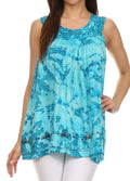 Sakkas Tie-Dye Summer Sky Tank Top with Embroidery and Beading#color_Aqua