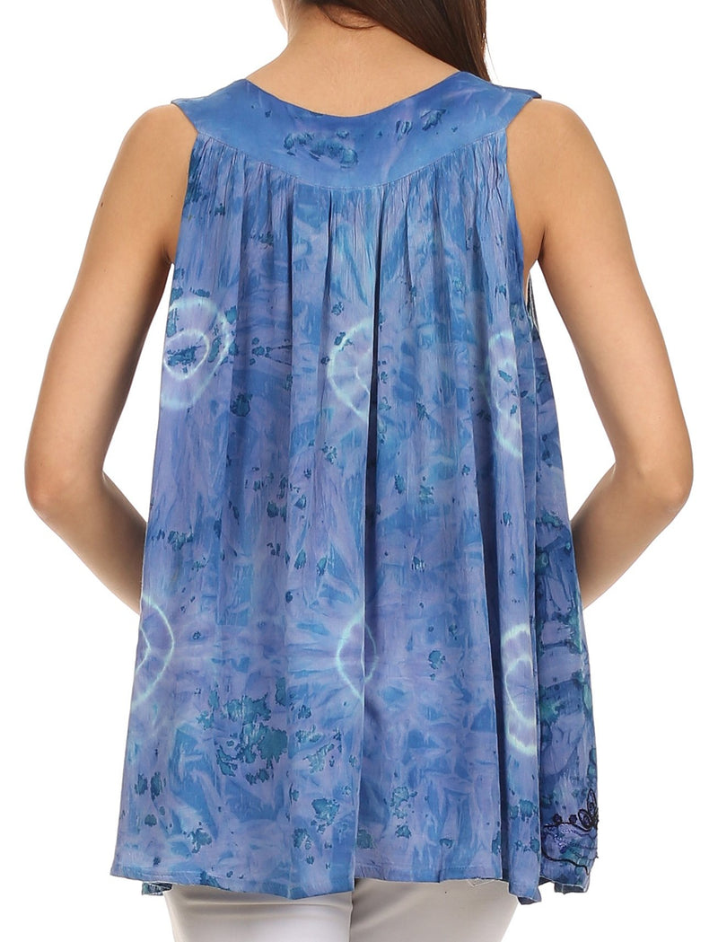 Sakkas Tie-Dye Summer Sky Tank Top with Embroidery and Beading
