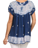 Sakkas Short Sleeve Tie Dye Gingham Peasant Top with Sequin Embroidery